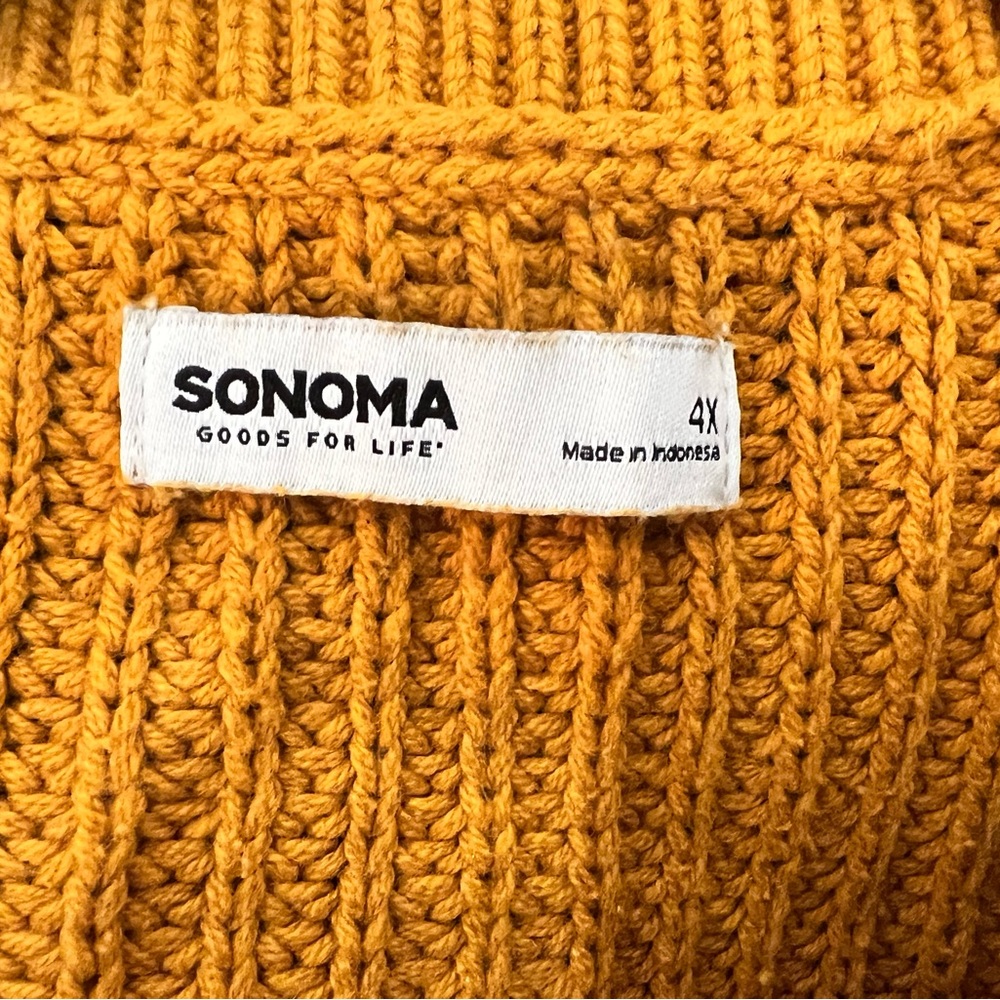 Sonoma Golden Mustard Cable Knit Sweater Drop Shoulder Crew Neck 4X - Picture 3 of 5